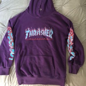 Thrasher Sweatshirt Purple with Blue Flames